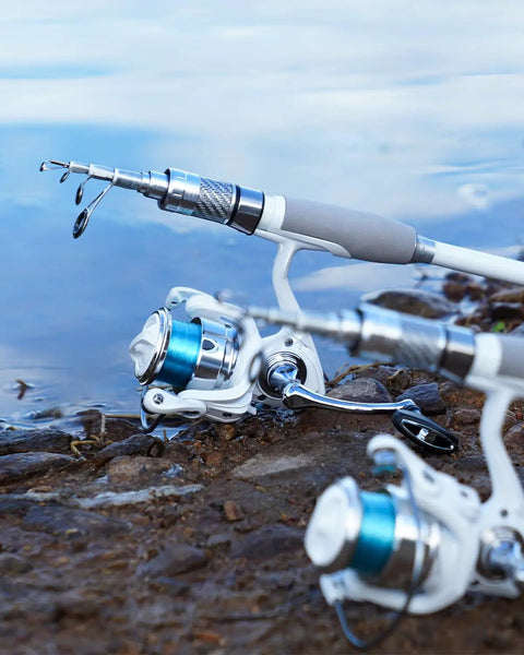 Two Pack Fishing Rod And Reel Combos With Bag Telescopic Carbon Fiber Poles 1.8m 6ft Length Saltwater And Freshwater Ready