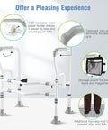 Foldable Toilet Safety Rail With Adjustable Height And Width Sturdy Carbon Steel Frame Built In Paper Holder Storage Bag And Anti Slip Mat Supports Up To 350 Lbs Ideal For Safe Independent Bathroom Access On Most Toilets