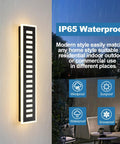 Outdoor Wall Light LED 18W Long Black Metal Waterproof Slick Modern Exterior Lighting Fixture with 3 Color Changeable Temperatures