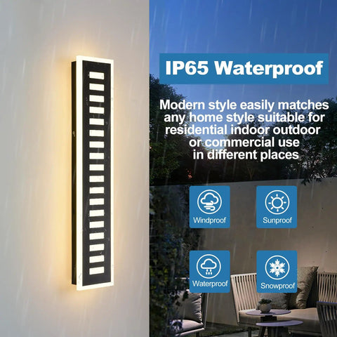 Outdoor Wall Light LED 18W Long Black Metal Waterproof Slick Modern Exterior Lighting Fixture with 3 Color Changeable Temperatures