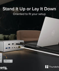 Built Different Thunderbolt 5 Docking Station, 16-In-One Powerhouse with dual HDMI 2.1 for 8K video setup, connected to laptop.