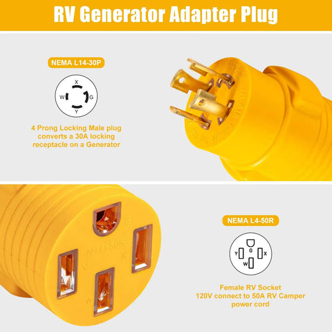 Plug And Play Nema L14 30P To 14 50R Generator Adapter Plug Handling 30 Amp To 50 Amp Conversion for RV with male and female ends