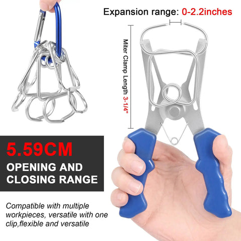 20 Pcs Solid Steel Miter Spring Clamps Kit With Ring Holder For Woodworking Trim, Crown Molding, And Picture Frames. Super Easy Grip Tool To Get Your Studio Project Done Fast Without A Hassle! solid steel miter clamp with blue handles, 3-1/4 in