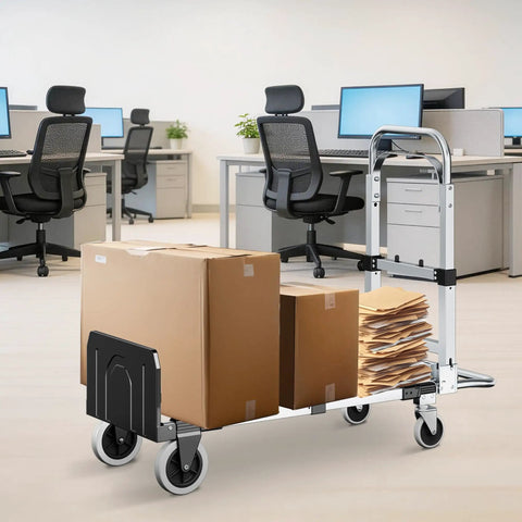 Heavy Duty Three In One Convertible Hand Truck Dolly Cart Built With Tough Rubber Wheels And Smart Swivel Casters For Hassle Free Freight Moving And Easy Warehouse Hauling Up To Six Hundred Pounds Capacity