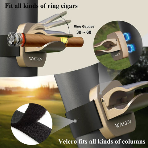 Magnetic Cigar Holder For Golf Cart With Velcro Mount Universal Fit 30 To 60 Ring Cigars Aluminum Champagne Gold