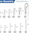 Stainless Steel 304 Cotter Pins And Hairpin R Clips Set 215 Piece Assortment Kit With 12 Sizes For Small Engines Automotive Cars And Trucks Includes M1 To M3 Range For Heavy Duty Everyday Workhorse Pin And Hitch Applications on a size guide chart.