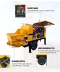 Powerful Portable Concrete Pump Machine With Advanced Hydraulic Drive System For Efficient Construction Site Material Transfer and Heavy Duty Conveying Solutions In Professional Settings, showcasing circuit board, enlarging hopper, and shock absorbing tyre.