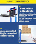 Heavy Duty Semi Electric Pallet Stacker That Slaps Tough Jobs with adjustable forks and remote control operation.