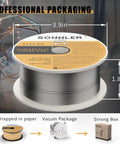 Flux Core Welding Wire Set 2 Lb Each Three Pack E71TGS Mild Steel Wire Low Splatter For MIG Welding spool dimensions and packaging.