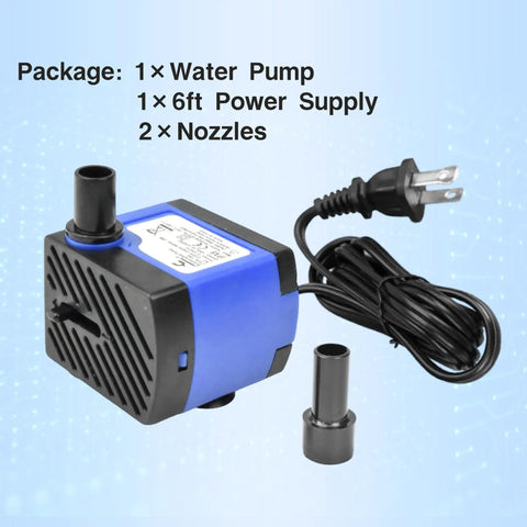 Beast Submersible Pump 92GPH 5W Adjustable Flow with power cord and nozzles for fish tanks and fountains