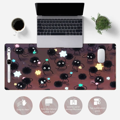 Ultra Large Anime Themed Gaming Mouse Pad With Pom Pom Stars Oversized Desk Pad For Computer Setup Smooth Non Slip Surface 31.5 By 11.8 Inches Stitched Edges Desk Decor For Women And Gamers