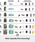 Waterproof Dry Backpack With Phone Case Large Floating Dry Bag For Kayaking Travel Hiking Fishing Camping And Beach Gear 5L To 55L Heavy Duty Roll Top Teal, size comparison chart with items.