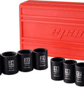 1/2 Inch Drive Metric Shallow Impact Socket Set With Cr-V Steel, 6 Point, 14 Piece, 11-32mm Sockets, Red Storage Case