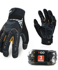 Heavy Duty Synthetic Leather Work Gloves With Impact Protection For Mechanics And Riggers, Black Size Large, 3-Pack