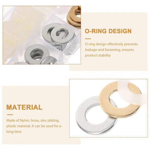 Assorted Flat Washer Kit 120 Pieces M10x20 Nylon Brass Zinc Plated Metal Spacers For Appliances And Machinery Screws Pro Grade Durable Sealing Washers For Home And Commercial Use, nylon brass and zinc plated washers