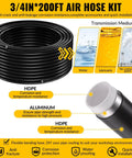 3/4 Inch By 200 Ft Black HDPE Air Piping Kit with Aluminum Wall Outlet Blocks for rapid shop and garage air system