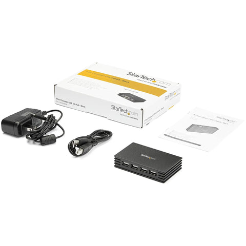 4 Port Compact USB 2.0 Hub With Bus Power Or Included Power Adapter, Portable Laptop Mac PC USB Splitter package contents