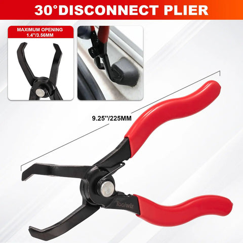 30 degree disconnect plier feature from Six Piece Fuel Line Pliers Set For Auto Repair With Hose Clamp Pliers Panel Removal Tool Hose Removal