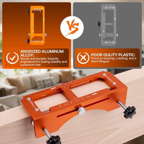 Heavy Duty Door Hinge Jig And Lock Installation Kit With Anodized Aluminum Router Template for 3-5 inch hinges.