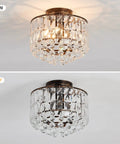 Lit Semi Flush Mount Bronze Crystal Ceiling Light With Crystal Tube Matte Antique Finish Modern Chandelier Fixture On and Off
