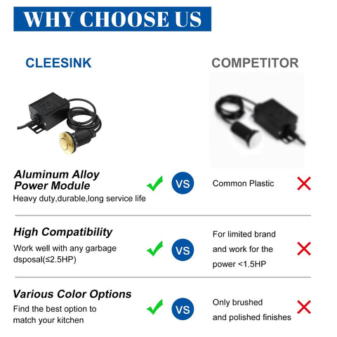 Comparison of Garbage Disposal Air Switch Kit For Sink Top Install With On Off Push Button And Aluminum Power Module showing features