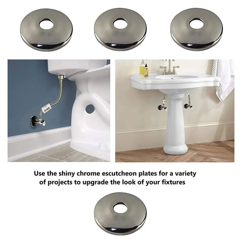 Slick 1/2 In Escutcheon Plates With Badass Sure-Grip Seal Hide Ugly Pipe Gaps on Copper Pex Cpvc Lines No Rattle, chrome covers fitting plumbing.