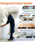 Straight Up Clear Waterproof Sealant Crushes Dripping Leaks And Cracks Fast applied by DIYer on wall using brush in clean room.