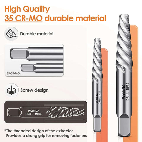 14-piece screw extractor and left-hand drill bits set by Amazon; front view