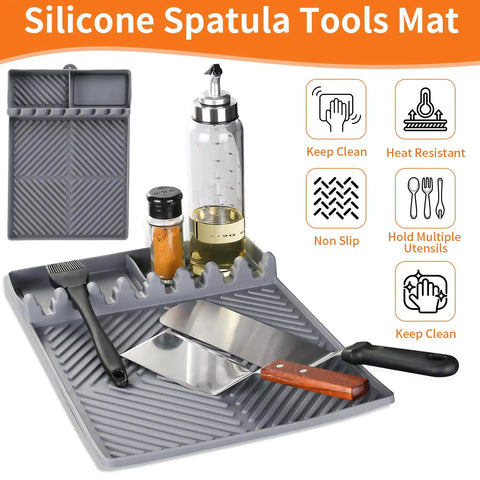 Griddle Mat For Outdoor Grills, Silicone Side Shelf Mat And Drip Pad, 16 By 11.5 Inches, Nonstick Barbecue Caddy, Gray.