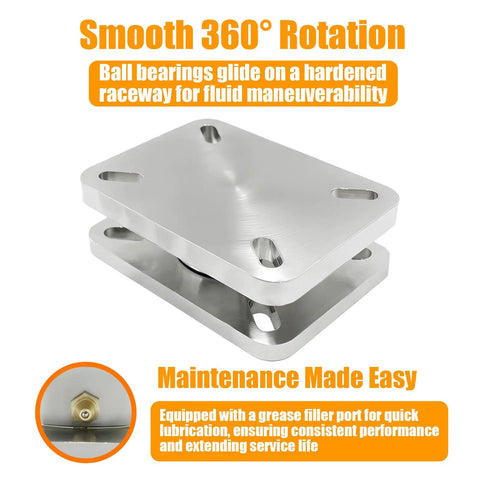 Heavy Duty Industrial Bearing Plate Turntable for Workstations and Displays, Kingpinless, Greaseable Ball Bearing Swivel Plate