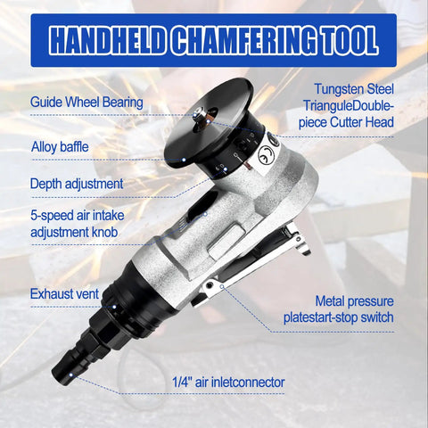 Aepiraza Mini Pneumatic Chamfering Machine Air Tool Deburrer for Metal Wood Beveling, detail showing adjustable features and cutter head.