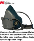Rugged Comfort Half Facepiece Reusable Respirator 6503 With Cool Flow Valve, silicone seal, side view showing head straps