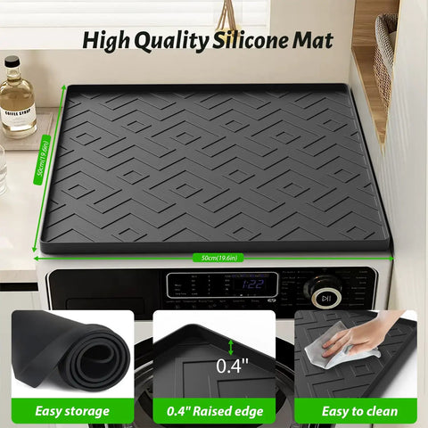 Non Slip Silicone Mat For Mini Fridges And Appliances 19.7x19.7x0.5 Inch Spill Proof Drip Prevention Keeps Floors Dry In Fridges Washers Dryers Wine Coolers And Dishwashers Easy Clean Heavy Duty Appliance Mat placed on a dryer