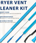 Image of All In One Dryer Vent Cleaning Kit with multiple blue flexible lint brushes and tools for universal compatibility.