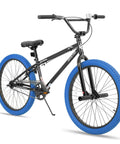 24 Inch Kids Freestyle BMX Bike For Beginners For Boys And Girls Aged 7 To 12, Durable Hi Ten Steel Frame, Blue Tires.