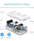 Cutaway view of Voltage Converter 220V To 110V Travel Adapter With 4 USB Ports And 3 AC Sockets, showing internal safety features.