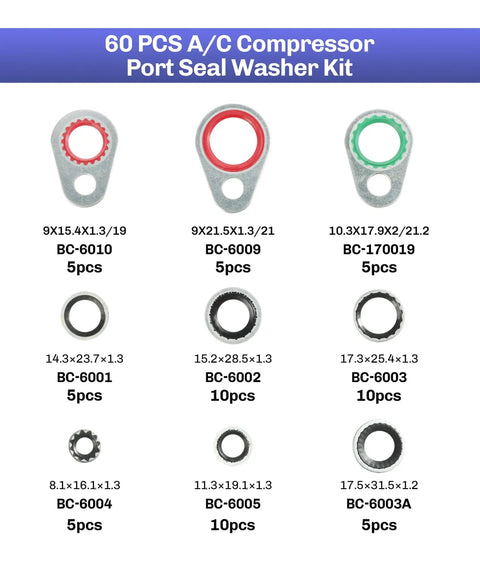 AC O Ring Kit 60Pcs Seal Kit For Automotive Air Conditioning Silver Rubber O Rings 9 Sizes 1 Pack Replacement For Compressor Seals