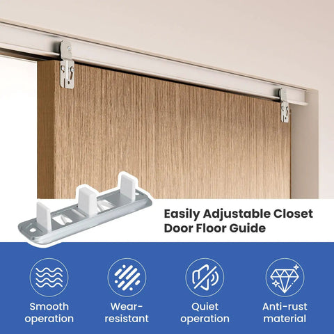 Sliding Barn Door Floor Guide With Adjustable Roller U Shape, Flush Mount Bottom Track Stabilizer For Smooth, Quiet Sliding, Space Saving Aluminum Alloy Design With Concealed Pulleys, Ideal For Interior Doors And Farmhouse Style Homes; adjustable closet door guide on wood door
