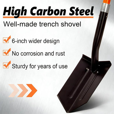 High carbon steel heavy duty trench shovel with fiberglass handle 58 inch length high carbon steel blade with rust resistant coating