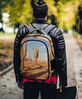 Western Cactus Print Unisex Backpack With Large Capacity Durable Polyester For Daily Use