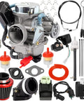 Beefed Up 24mm 150cc Carburetor Kit For Scooters And Go Karts 4 Stroke Engine With Starter Solenoid Fits 152QMJ 152QMI 157QMJ 157QMI High Flow Performance Upgrade For Better Throttle Response parts layout