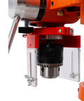 Close-up of the chuck and laser guide on the 10 Inch Benchtop Drill Press With 12 Variable Speeds Ranging From 380 To 3130 Rpm.