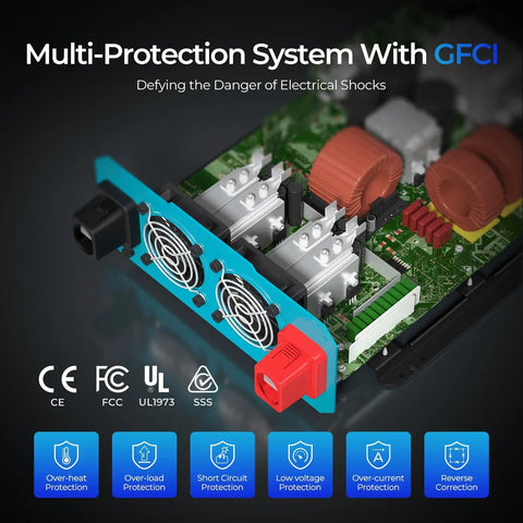 2000W Pure Sine Wave Inverter 12V Dc To 120V Ac Power Converter internal components with GFCI protection system