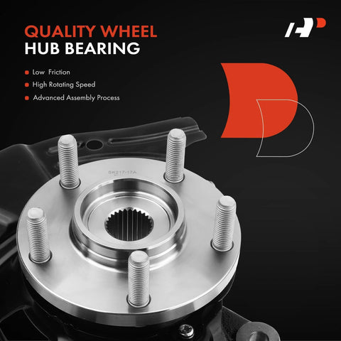Close-up of Front Right Steering Knuckle and Wheel Bearing Hub Assembly for Kia Optima 2011 2.4L Passenger Side Replacement.