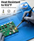 Premium Grade All Purpose Silicone Soldering Mat Delivers Heavy Duty Heat Blocking Up To 932 Degrees Fahrenheit For Zero Drama Phone Pc Circuit Board Repair Setup with soldering tools.