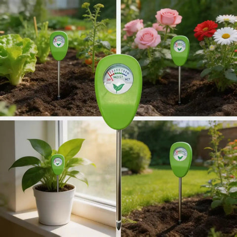Analog Soil Moisture Meter For Plants With Color Coded Dial Hygrometer Water Monitor for gardens, showing soil moisture readings.