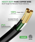25 Feet 250V Welder Extension Cord With LED Indicator, Heavy Duty 10 AWG SJTW Outdoor Welding Cable, NEMA 6-50P To 6-50R, 30 Amp 3 Prong Power Extension for Welding Rigs, Black, 10AWG copper wire close-up