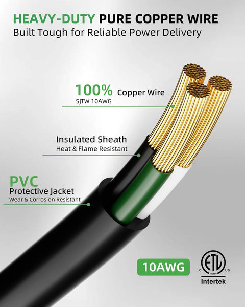 25 Feet 250V Welder Extension Cord With LED Indicator, Heavy Duty 10 AWG SJTW Outdoor Welding Cable, NEMA 6-50P To 6-50R, 30 Amp 3 Prong Power Extension for Welding Rigs, Black, 10AWG copper wire close-up