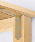 Heavy Duty L Bracket Corner Brace With Screws Rock Solid Right Angle Shelf Support For Furniture Repair And Woodworking No Sweat Assembly 8 Pack affixed to wooden shelf edge.