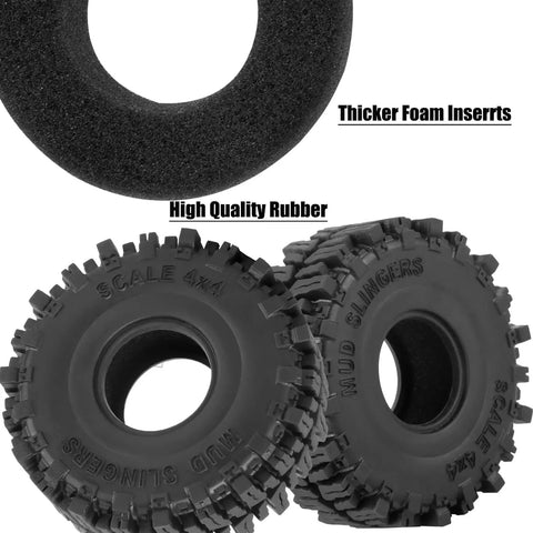 Thicker foam inserts and rubber tires for Beadlock Alloy RC Wheels For 1/18 And 1/24 RC Crawlers Gold 4 Pack Built Tough